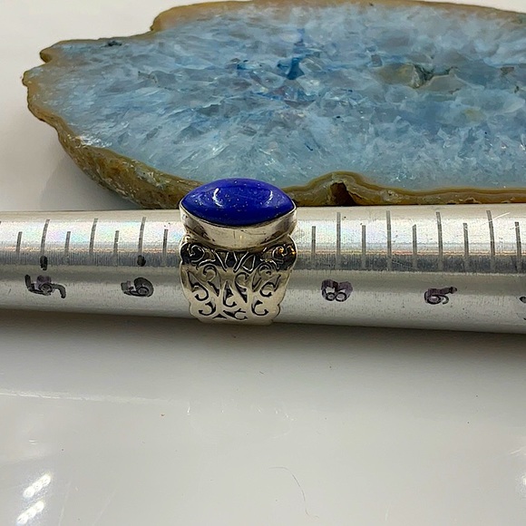 Vtg.(1980’s) Sterling Silver Ring Size 7 With Lapis Lazuli Gemstone Oval Shape - Picture 7 of 8